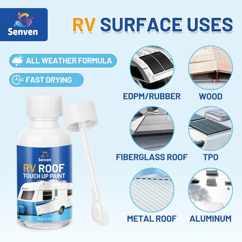 SENVEN RV Roof Touch Up Paint White RV Roof Coating Repair White 30ML Waterproof Solar Reflective & Leak Repair for Trailers Campers Motorhomes, Acrylic - Image 5